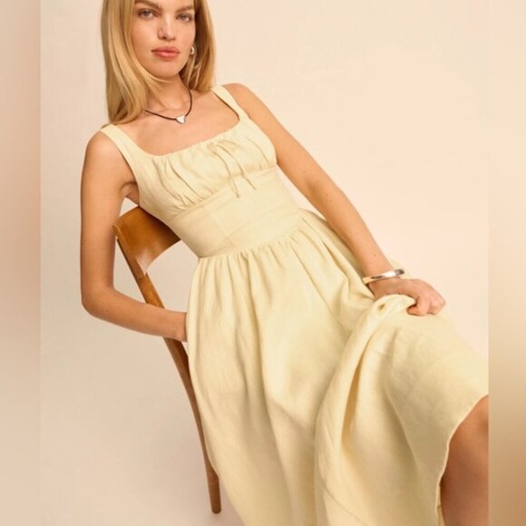 NEW Reformation Balia Linen Midi Dress in Parmesan Light Yellow | US 2 UK 6 - Picture 6 of 16